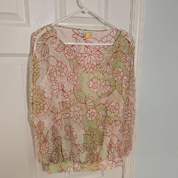 Diane Von Furstenberg Pink and Green Blouse with Dolman Sleeves - Picture 1 of 8